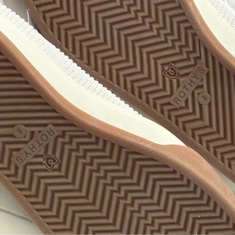 Rothy's Cream Knit Lace-Up Sneakers with Gum-Style Sole and Navy Accent
